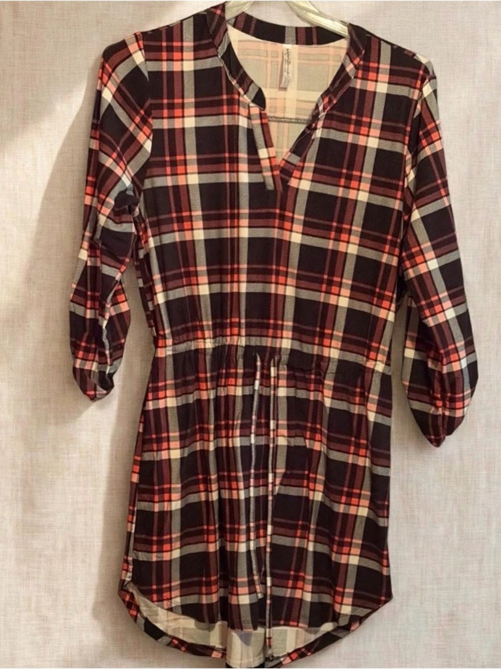 Bobbie Brooks Navy, Coral & White Plaid Midi Dress
